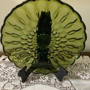 Indiana Glass Olive Green Pressed Glass Display Platter